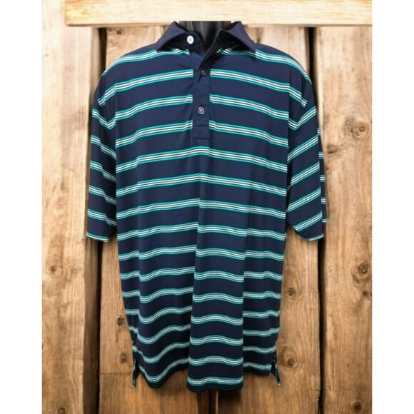 FOOTJOY FJ Men's Navy Striped Polo Golf Shirt Large - Picture 1 of 8